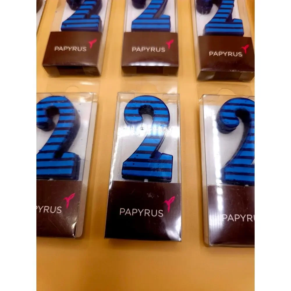 (10) Premium Papyrus Number 2 Candles Set of 10 Blue Stripes 1.875